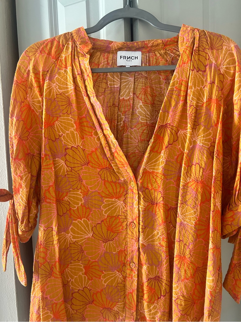 FRNCH Orange and Pink Floral Button-Down Women's Blouse